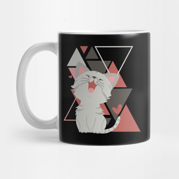 Cute little cat in triangles background adorable kitty Kittenlove by BoogieCreates